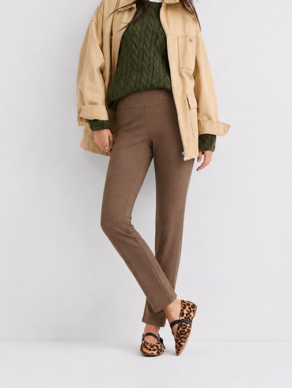 ONE5ONE Brown Seam Detail Pull-On Slim Pants L
